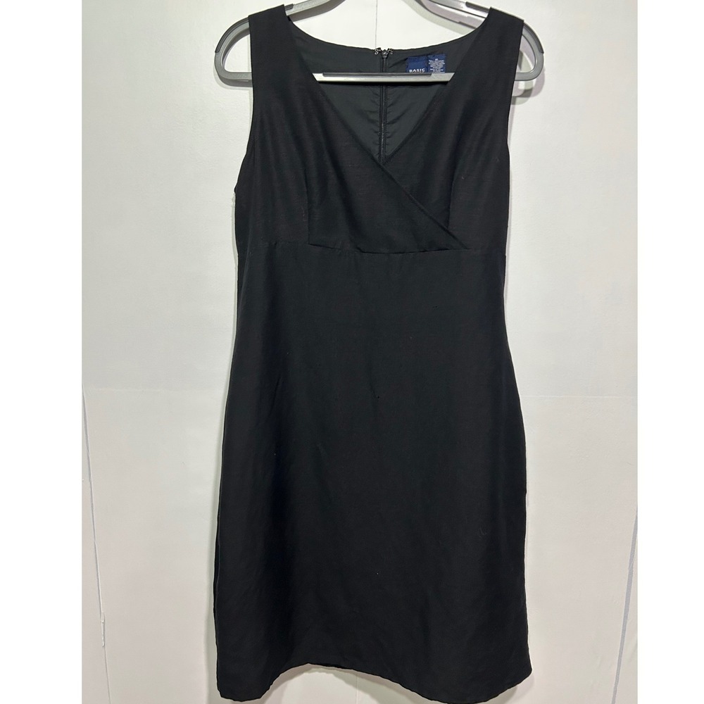 Womens 16 Black Linen Sleeveless Sheath Dress Lined Minimalist LBD Professional